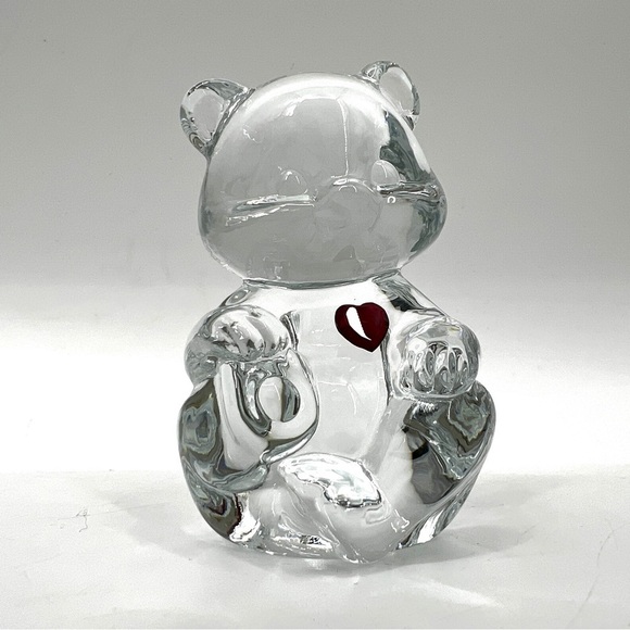 Vintage Fenton Red Ruby Heart Fenton Clear Glass Birthday Teddy Bear Figurine - Picture 13 of 15